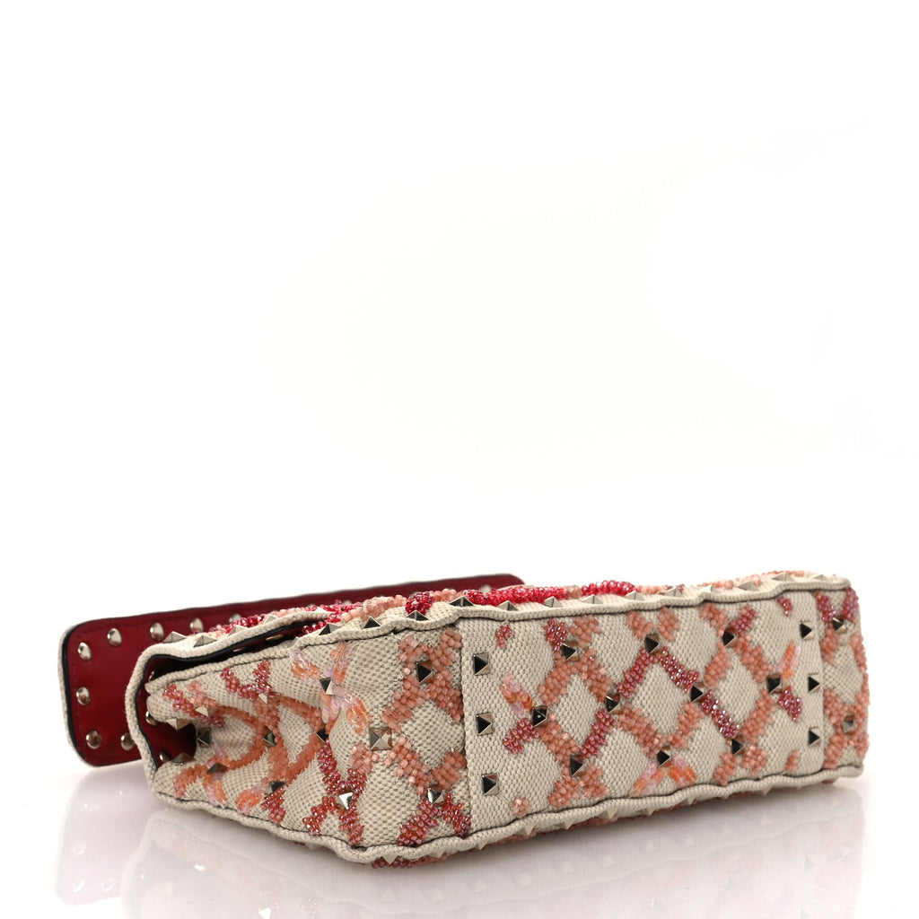 Canvas Beaded Small Rockstud Spike Shoulder Bag Multicolor
