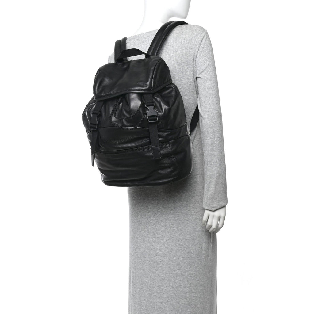 Lambskin Logo Debossed Backpack Black