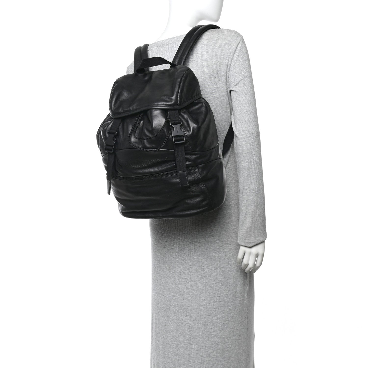 Lambskin Logo Debossed Backpack Black