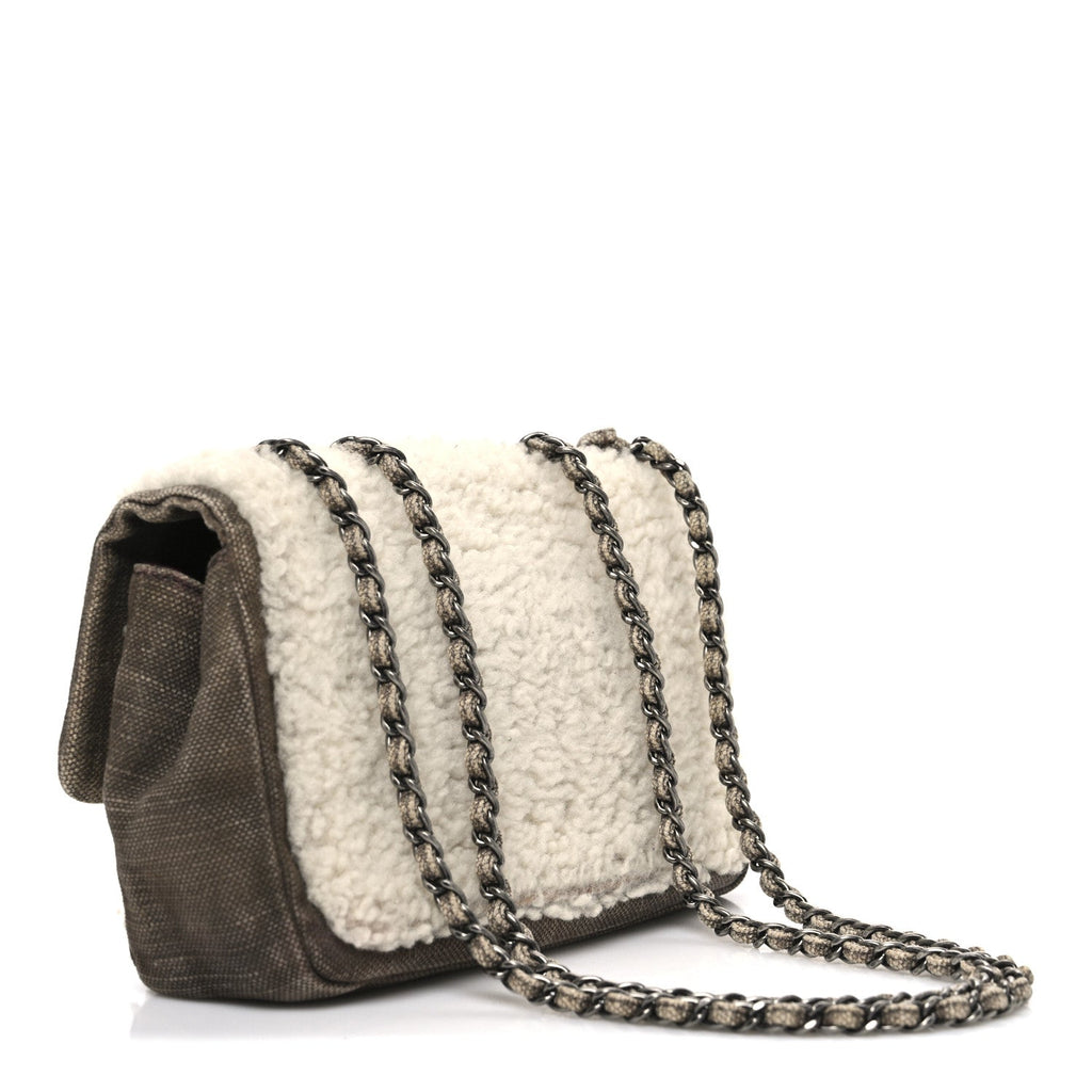 Shearling Sheepskin Denim Small Paris Dallas Sheriff's Star Flap Brown White