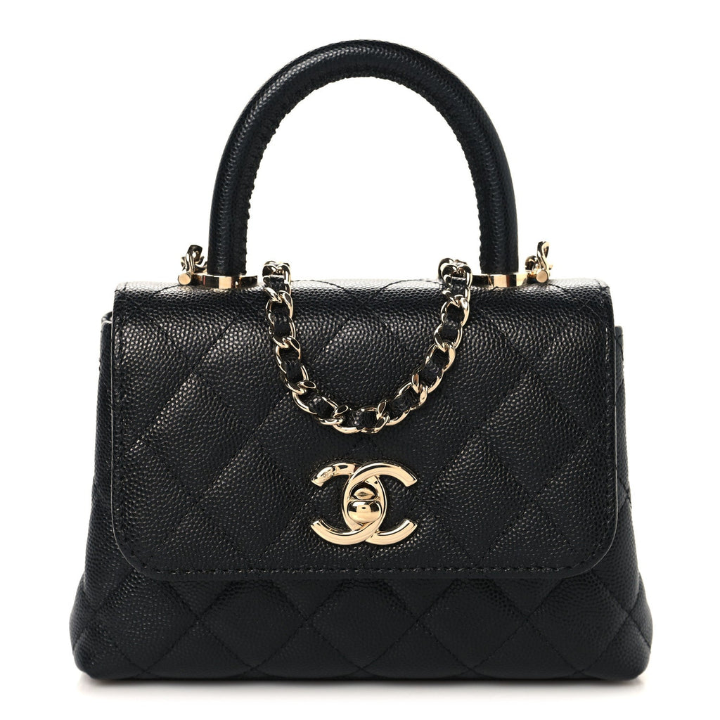 Caviar Quilted Coco Handle Clutch With Chain Black
