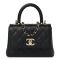 Caviar Quilted Coco Handle Clutch With Chain Black