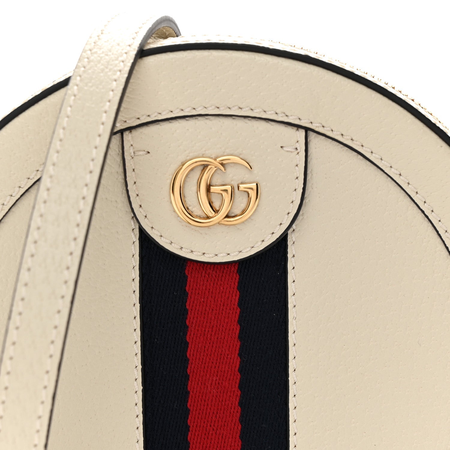 Textured Calfskin Web Mini Ophidia Round Shoulder Bag Mystic White