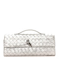 Metallic Lambskin Intrecciato Long Andiamo Top Handle Clutch Silver