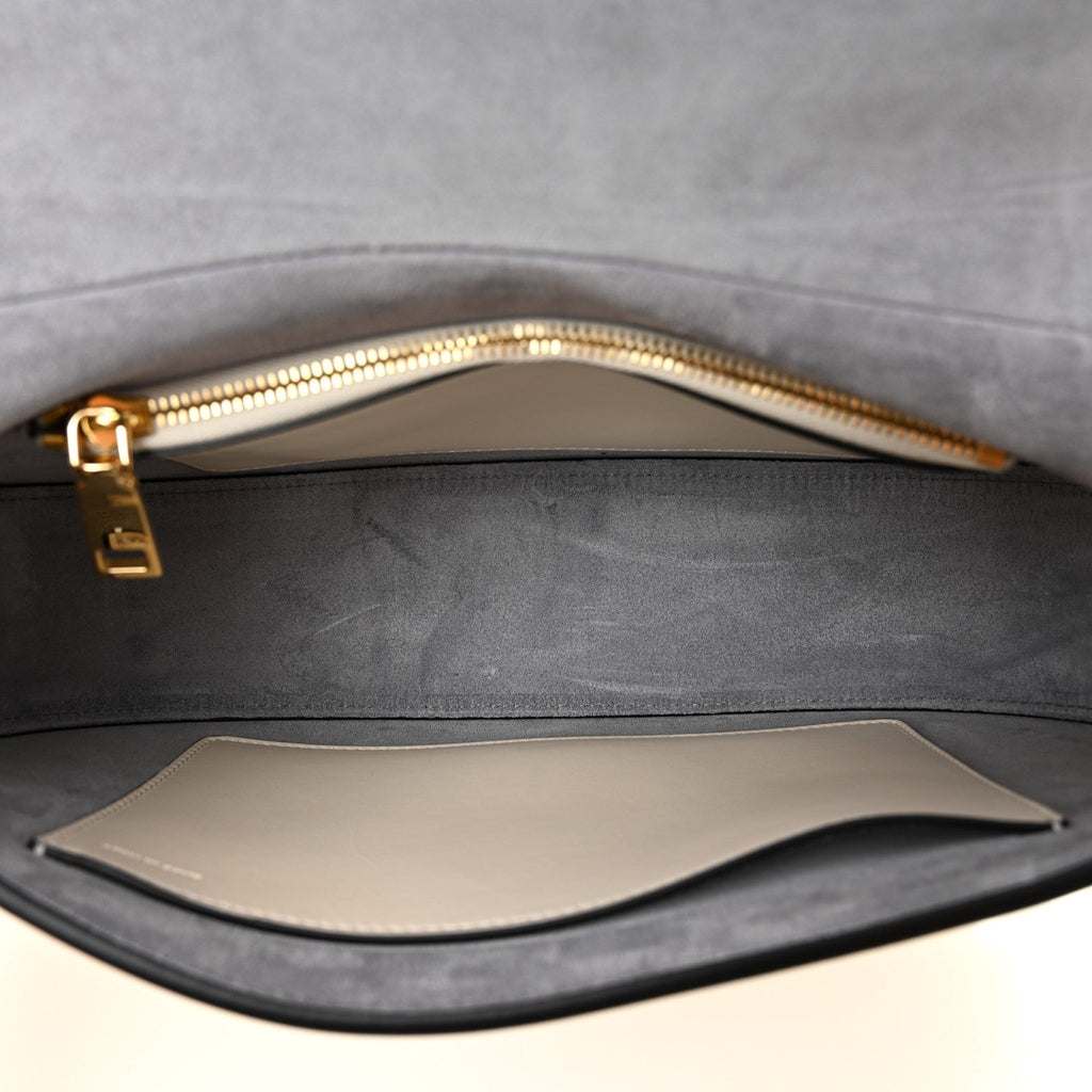 Calfskin Ohval Foldover Shoulder Bag White