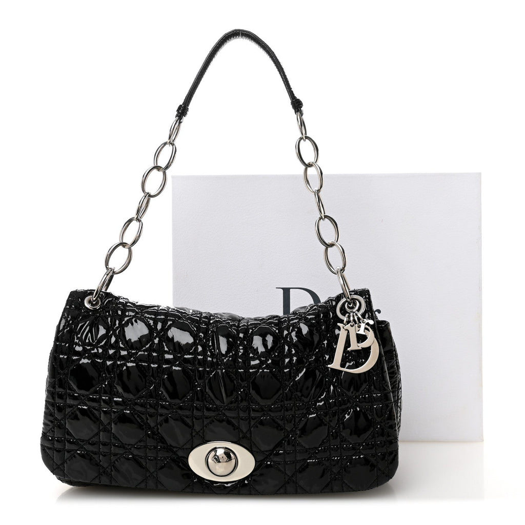Patent Lambskin Cannage Rendezvous Flap Black