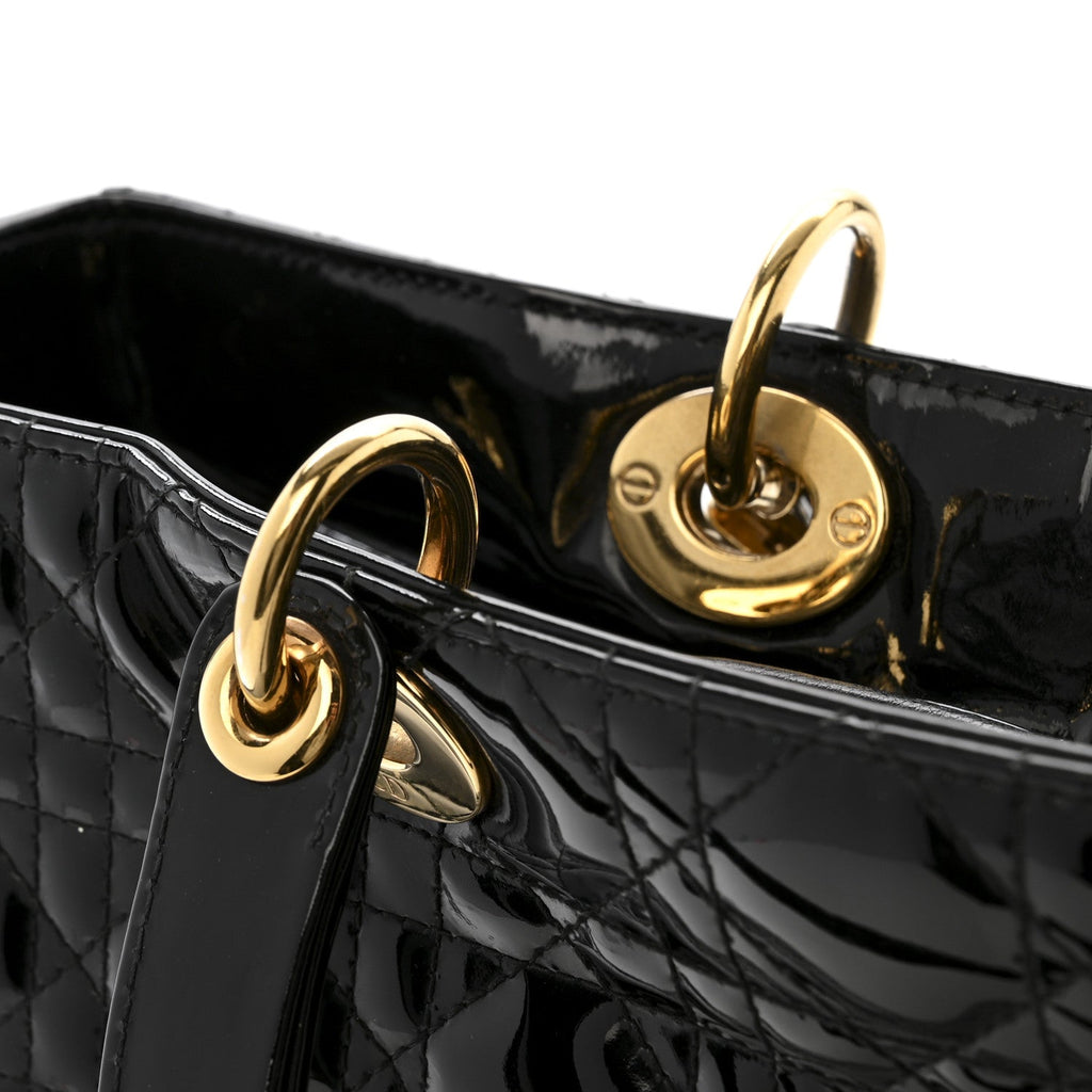 Patent Cannage Large Lady Dior Black