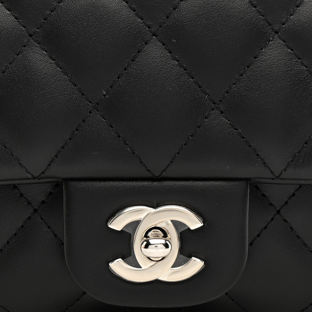 Calfskin Quilted CC Uniform Flap Belt Bag Black
