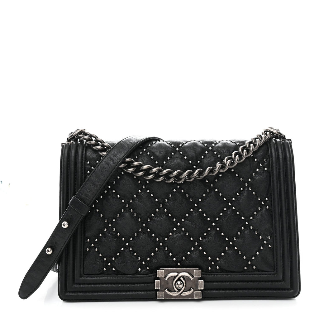 Crumpled Lambskin New Medium Studded Boy Flap Black