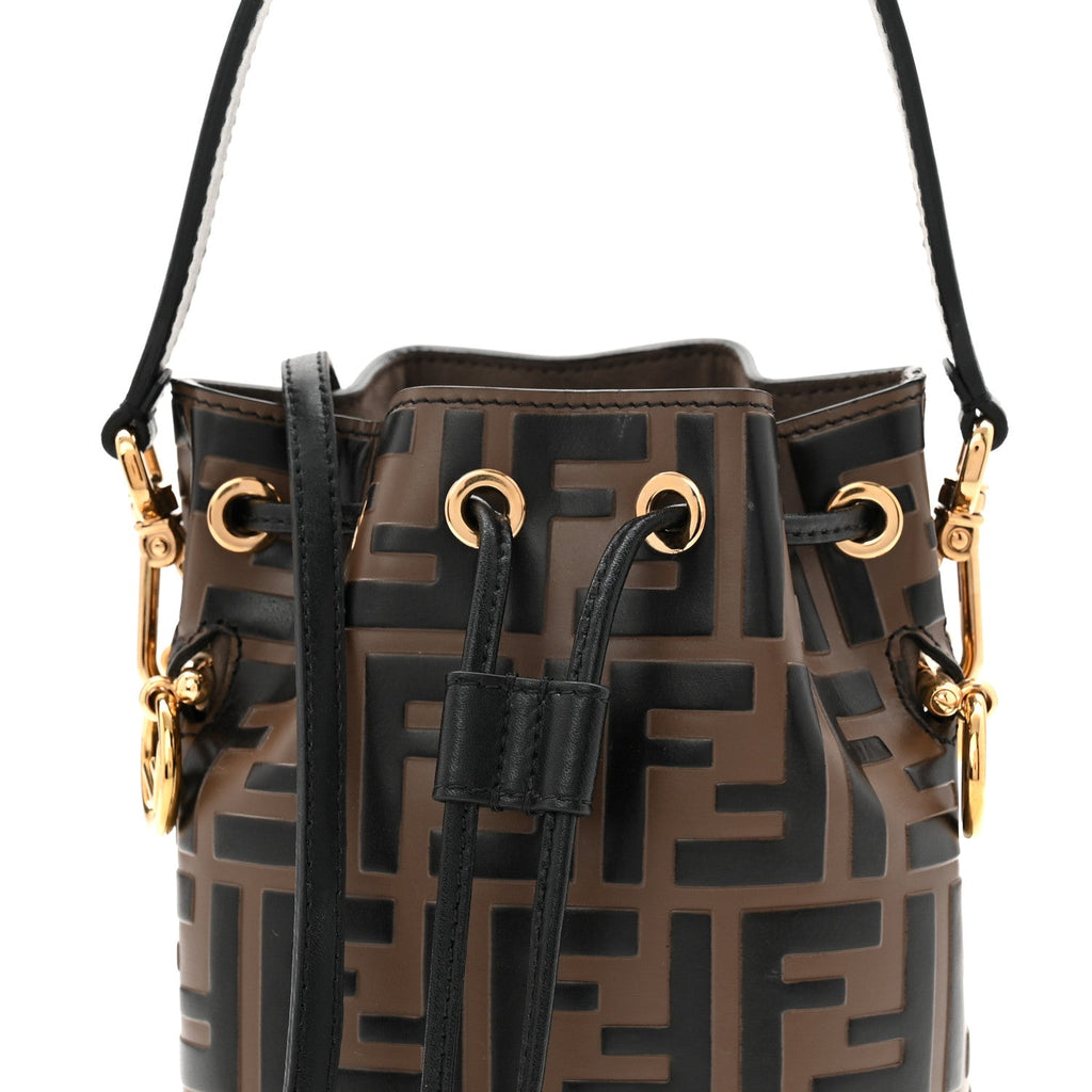 Vitello Liberty F is Fendi Bi-Color FF 1974 Embossed Mini Mon Tresor Bucket Bag Maya Black