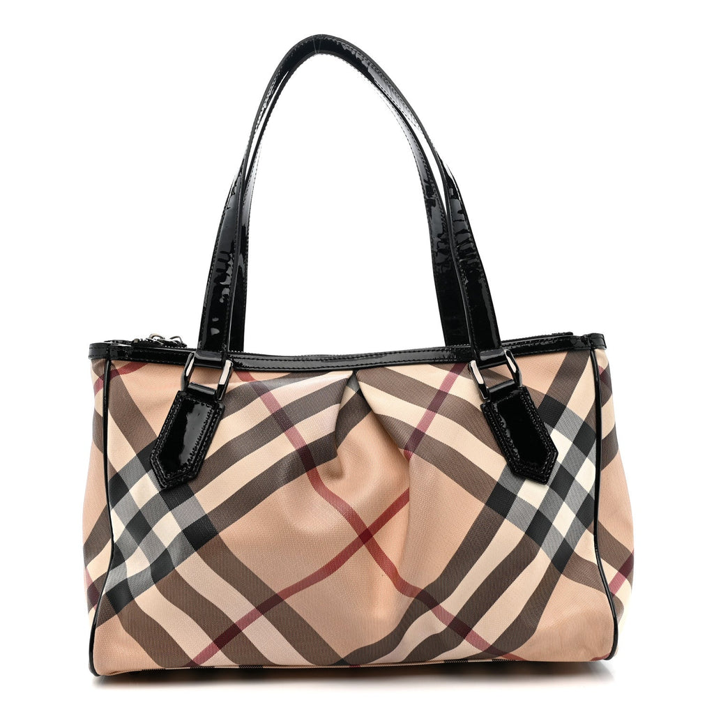 Patent Trim Supernova Check Medium Melbury Tote Black