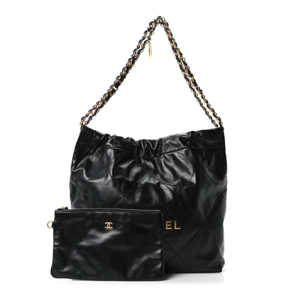 Shiny Calfskin Quilted Small Chanel 22 Black