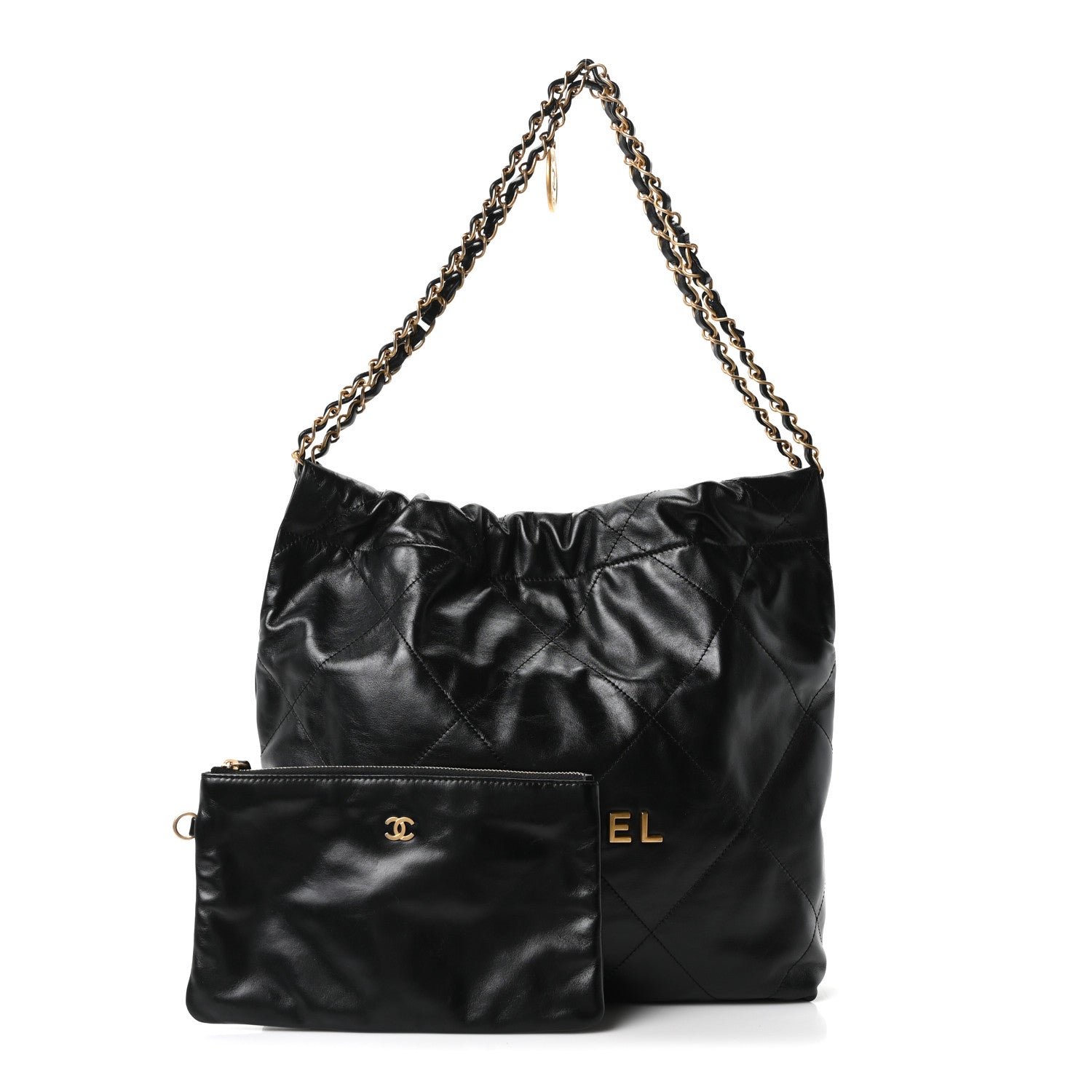 Shiny Calfskin Quilted Small Chanel 22 Black