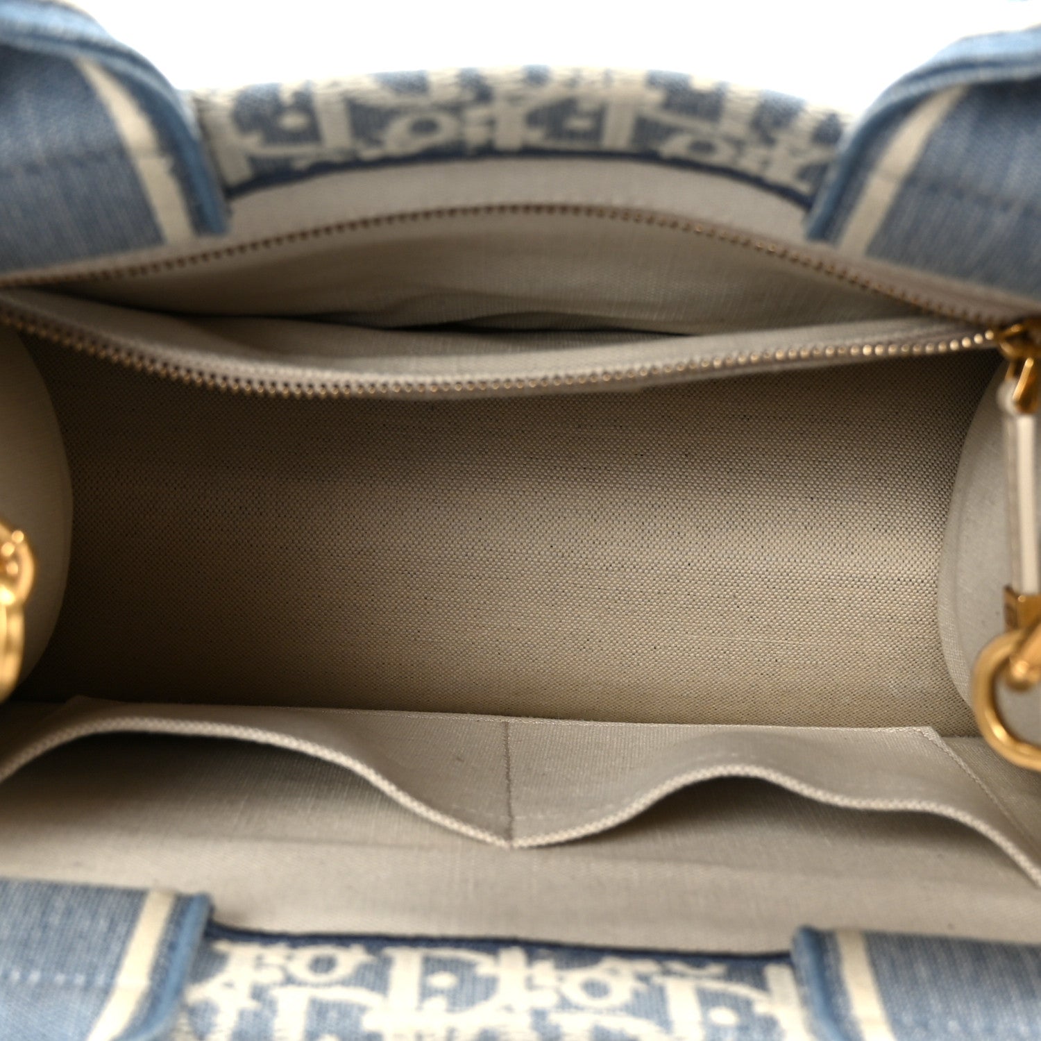 Oblique Chambray Calfskin Small Book Tote With Strap Blue Latte