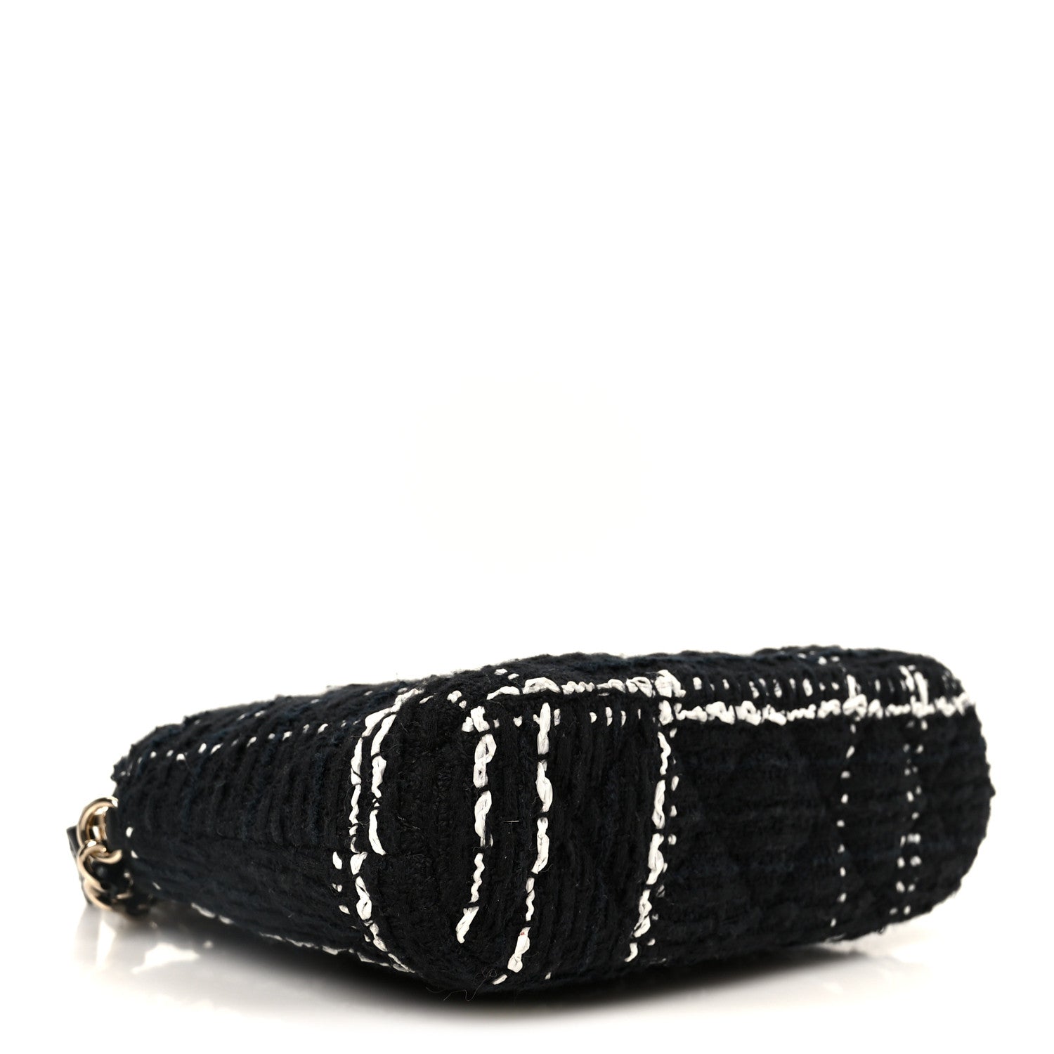 Tweed Quilted Mini Clutch With Chain Black White