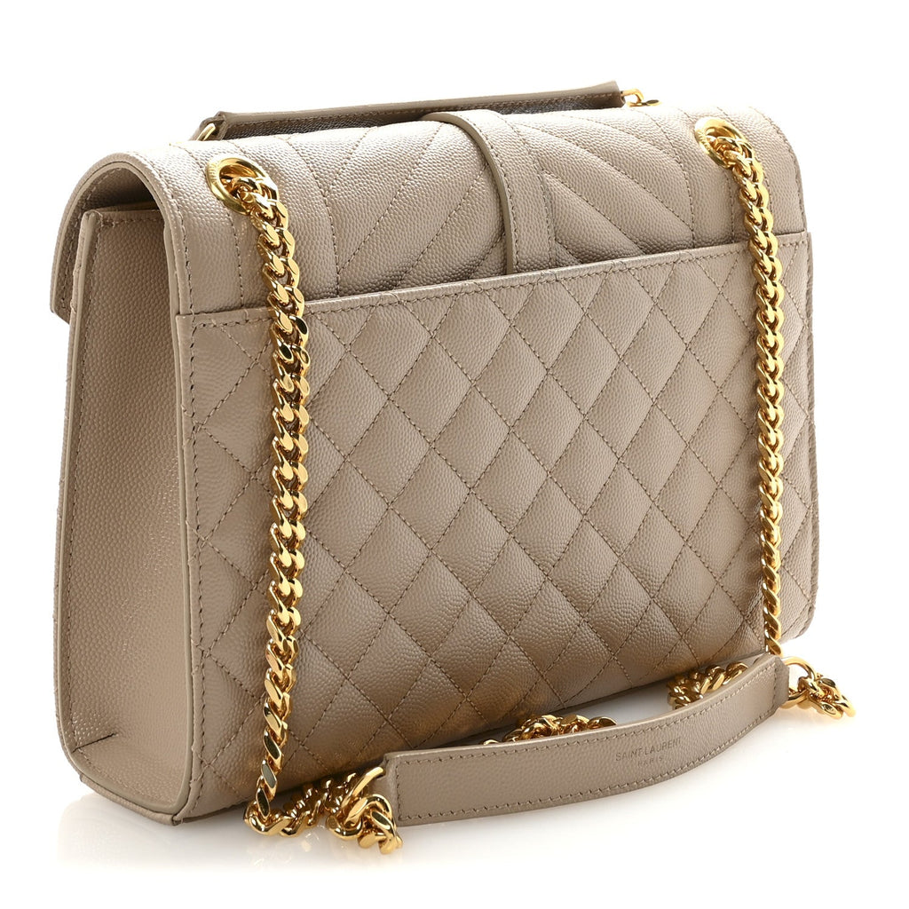 Grain De Poudre Textured Mixed Matelasse Medium Triquilt Monogram Satchel Dark Beige