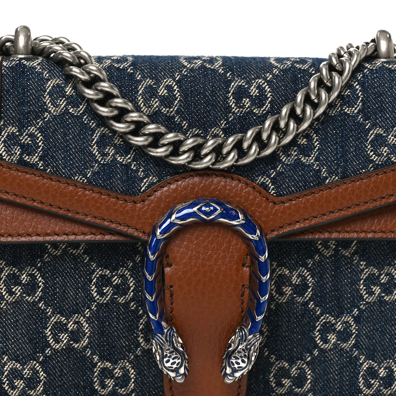 New Denim GG Monogram Dollar Calfskin Enamel Mini Dionysus Shoulder Bag Blue Tea Cuir Epilog Electric Blue