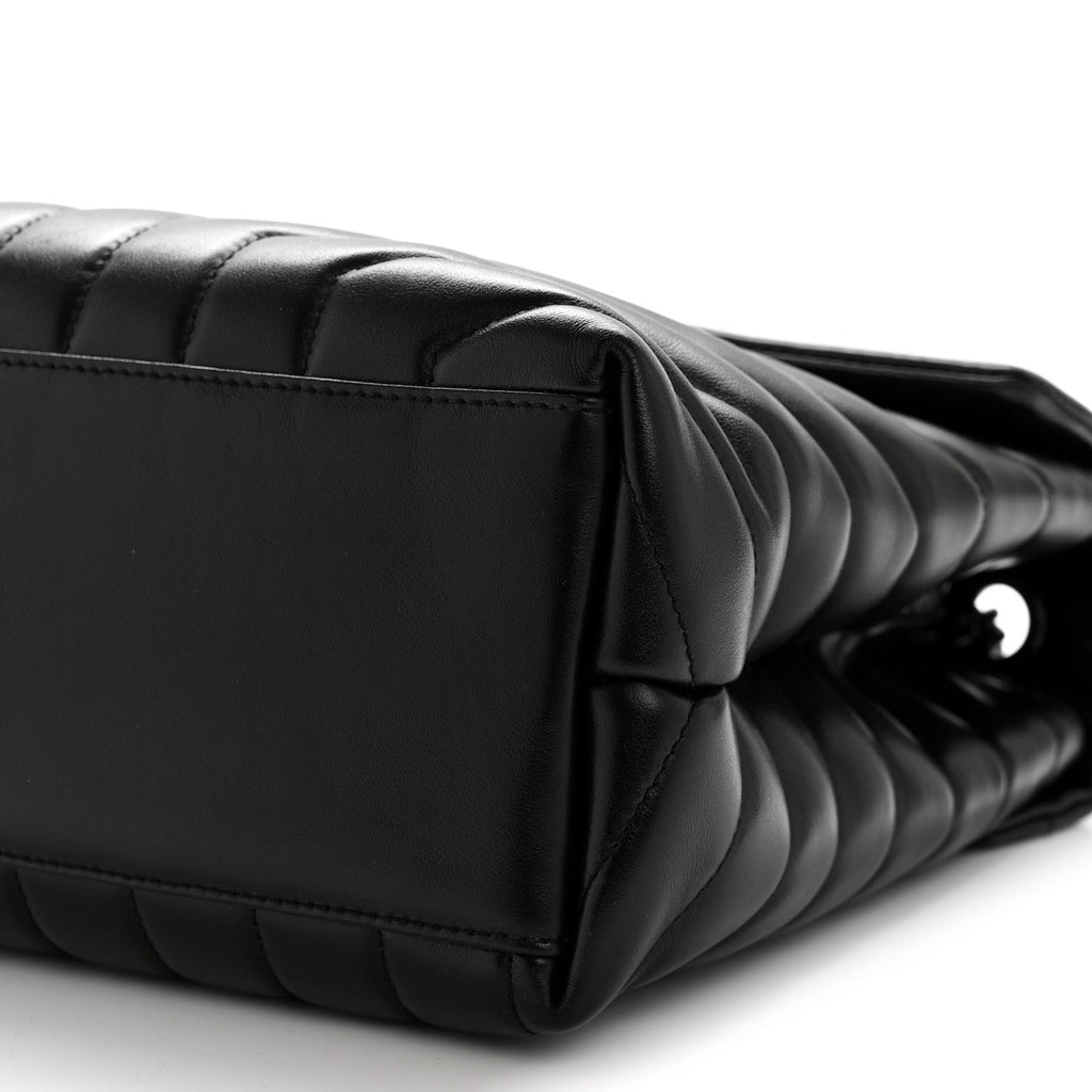 Calfskin Y Quilted Monogram Monochrome Medium Loulou Chain Satchel Black
