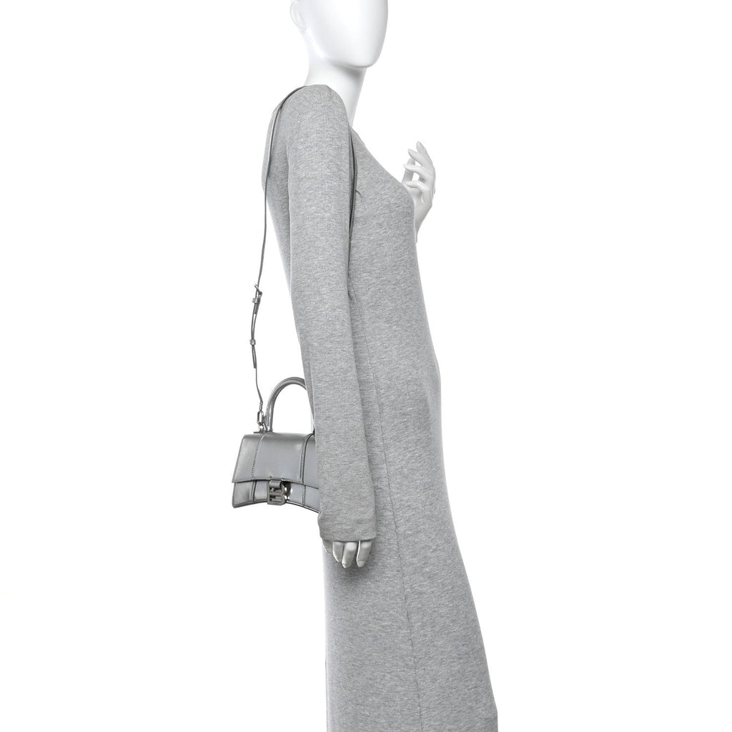 Metallic Textured Calfskin Hourglass Top Handle Bag XS Silver