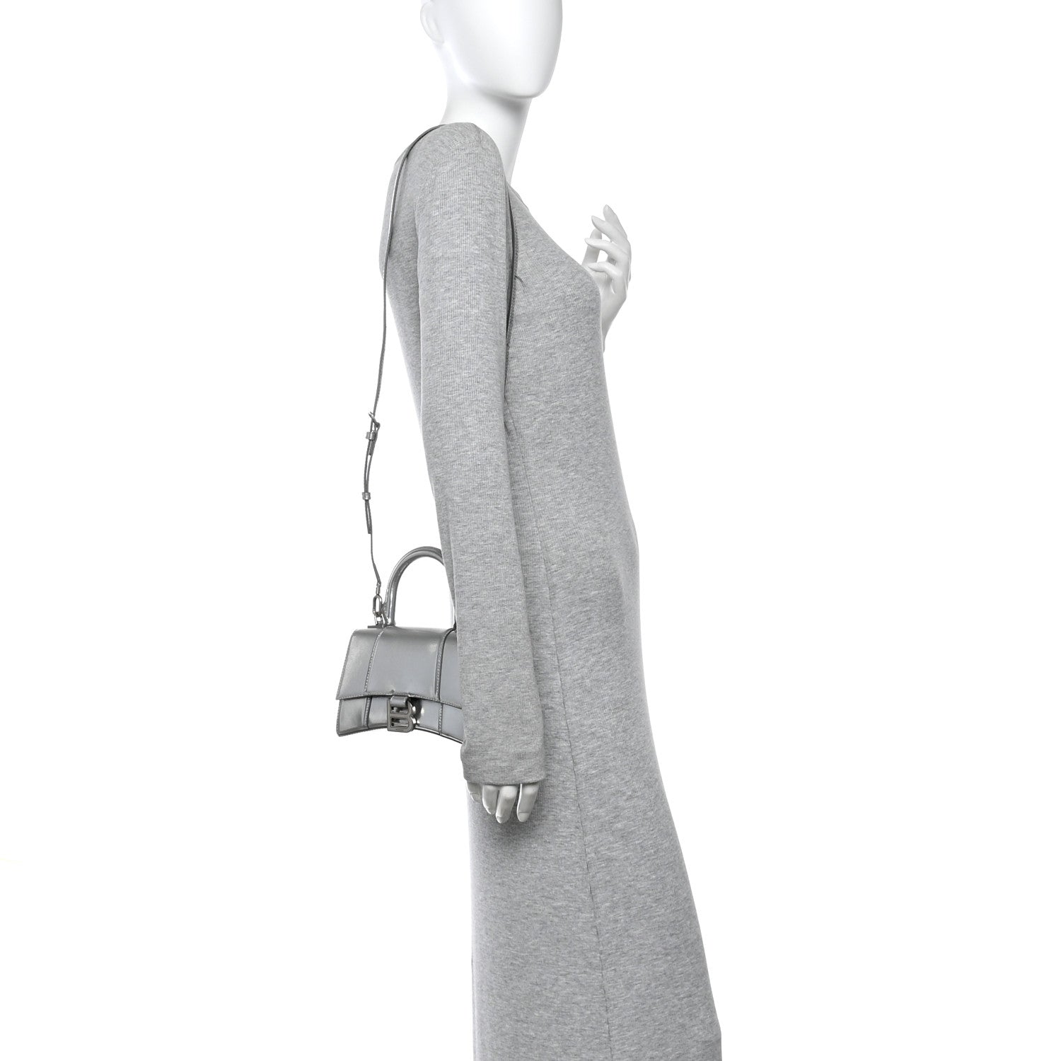Metallic Textured Calfskin Hourglass Top Handle Bag XS Silver