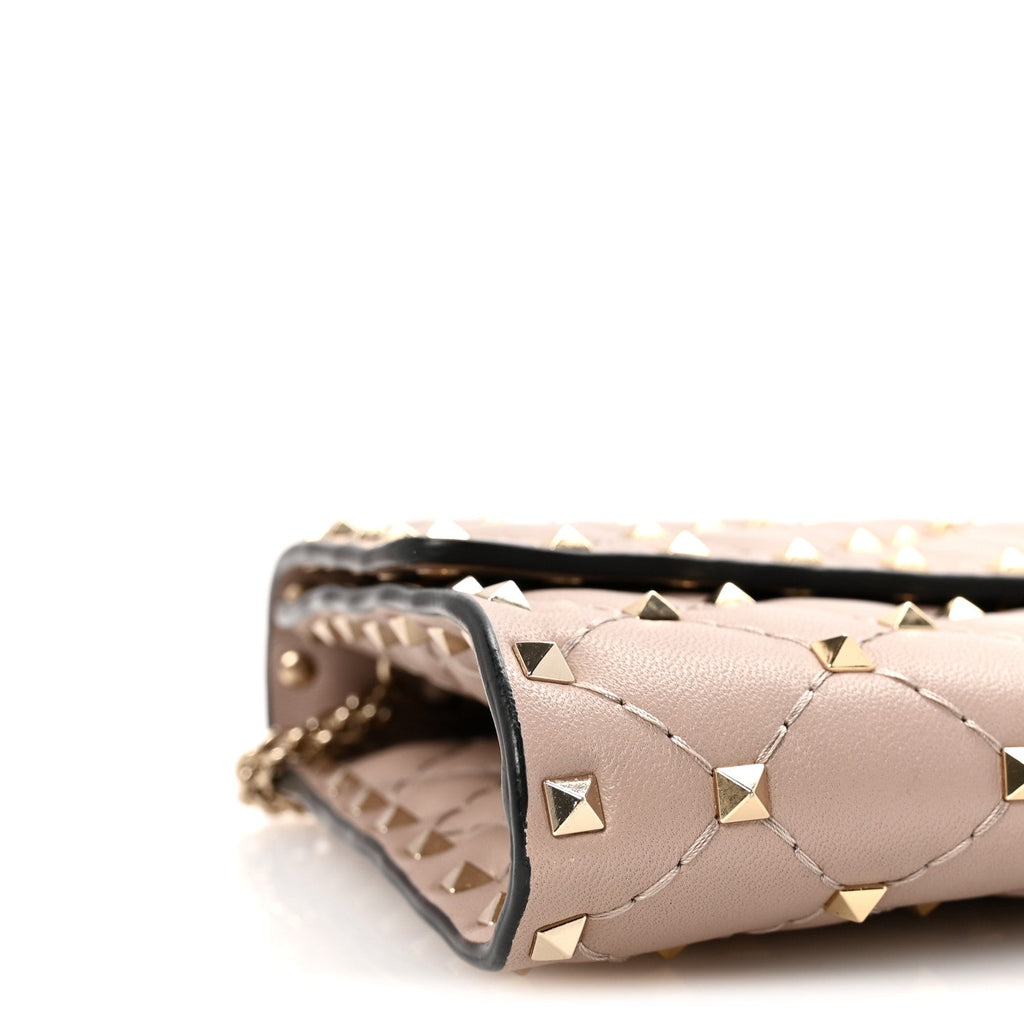 Lambskin Rockstud Spike Wallet on Chain Poudre