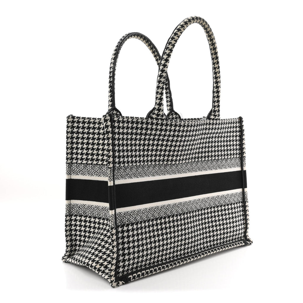 Canvas Houndstooth Embroidered Medium Book  Black White