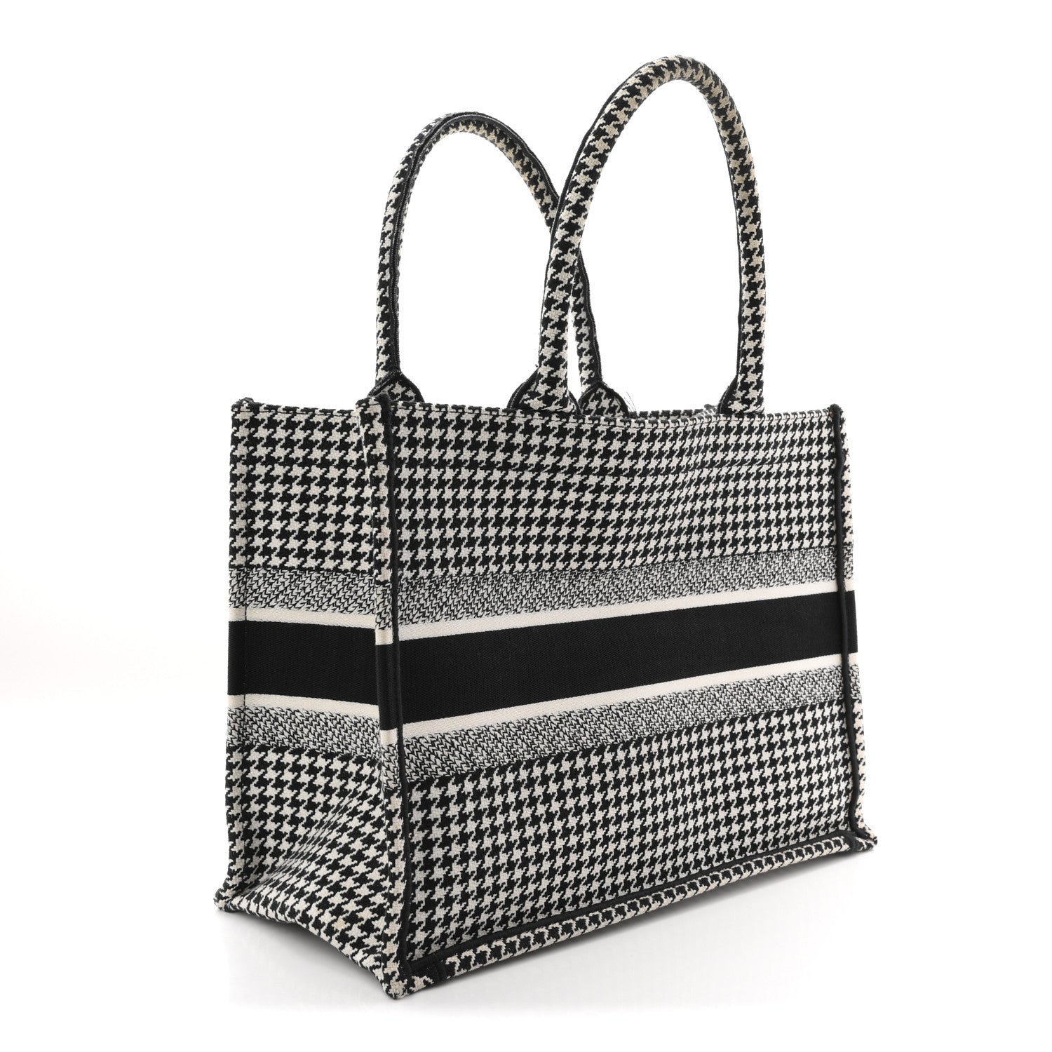 Canvas Houndstooth Embroidered Medium Book  Black White