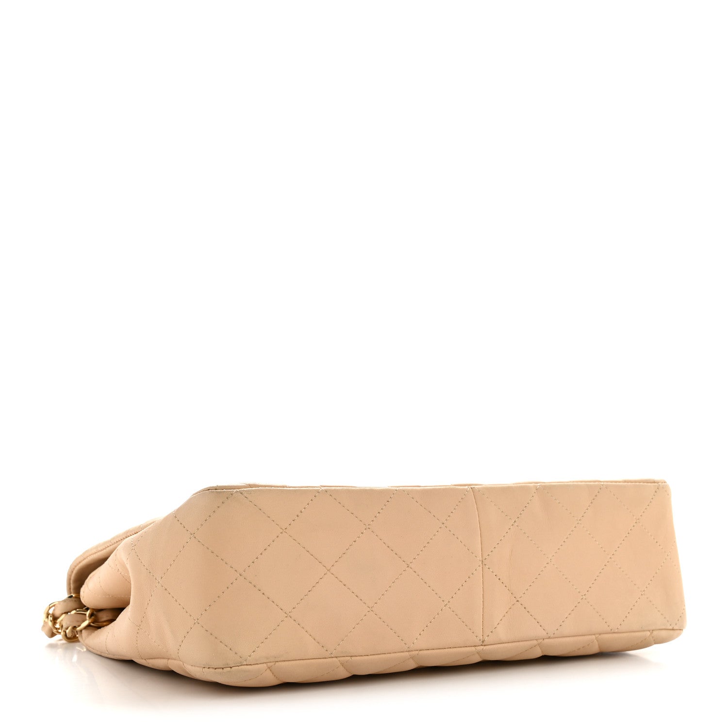 Lambskin Quilted Jumbo Single Flap Beige
