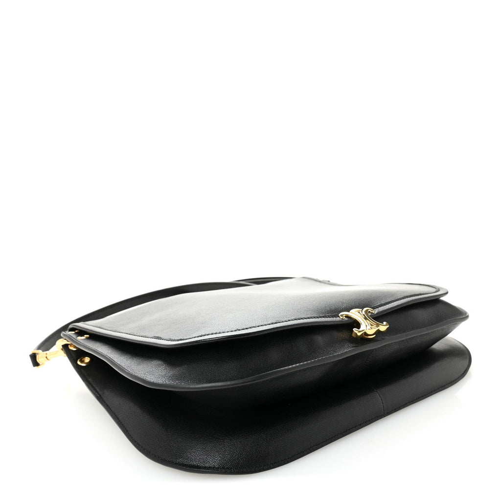 Shiny Lambskin Soft Triomphe Besace Bag Black