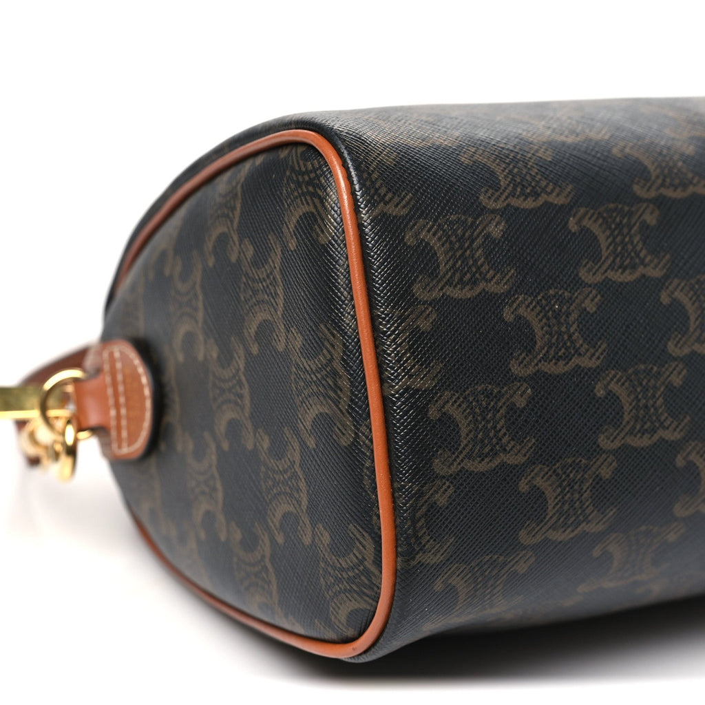 Triomphe Canvas Calfskin Small Boston Bag Tan