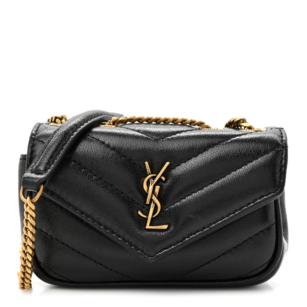 Lambskin Chevron Quilted Micro LouLou Black