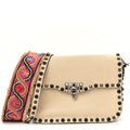 Pebbled Calfskin Onyx Medium Guitar Strap Rockstud Rolling Flap Saddle Bag Ivory