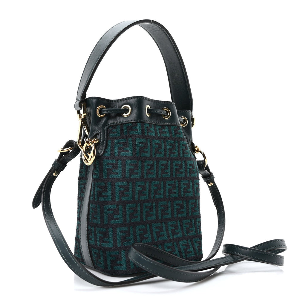 Chenille Vitello F is Fendi Micro FF Mini Mon Tresor Bucket Bag Verde Inglese