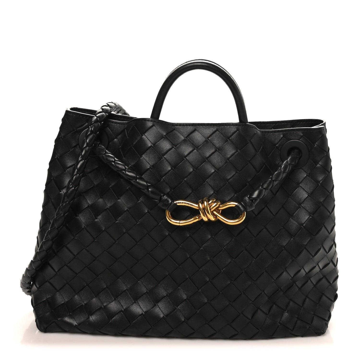 Nappa Intrecciato Medium Andiamo Shoulder Bag Black