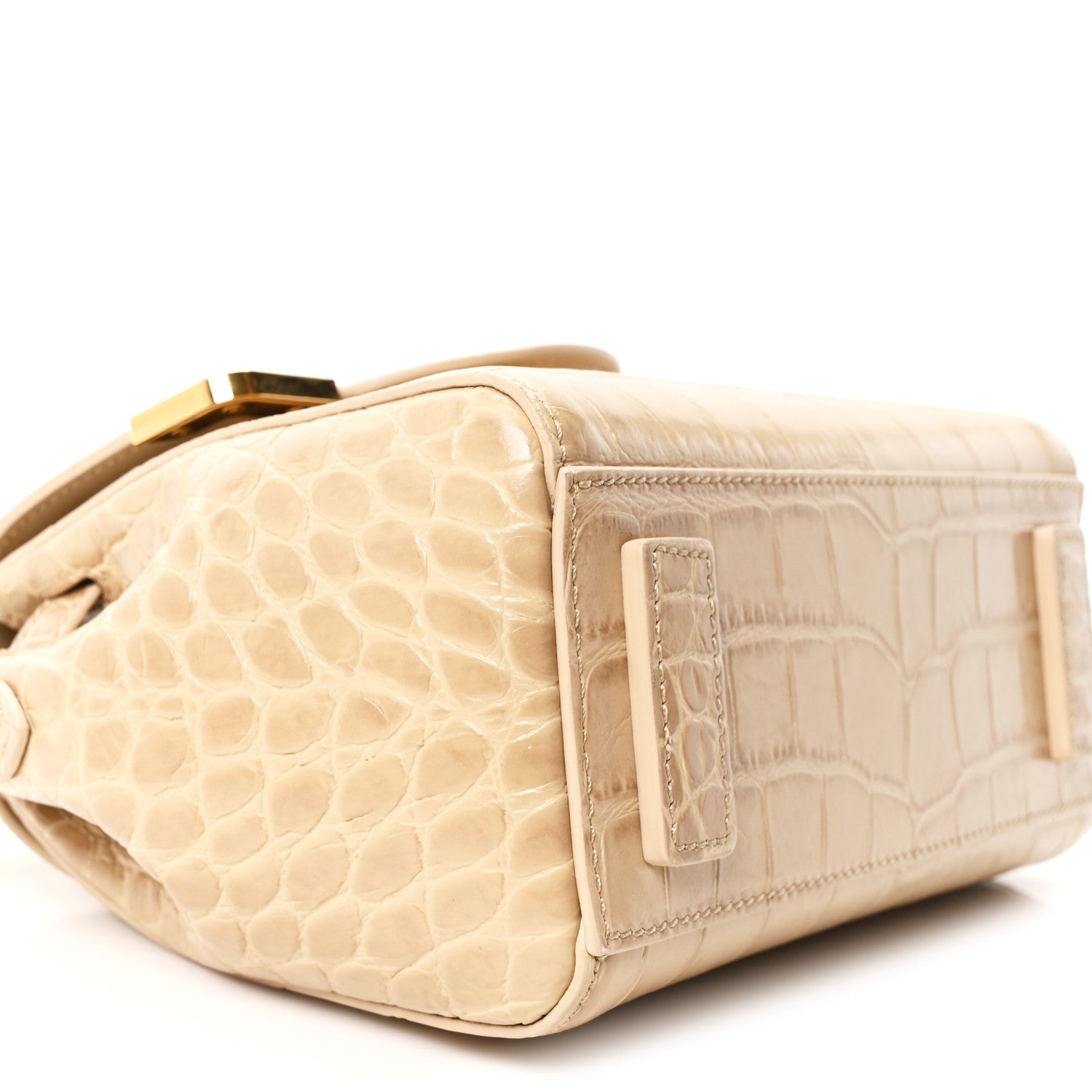 Calfskin Crocodile Embossed Small La Medusa Top Handle Bag Beige