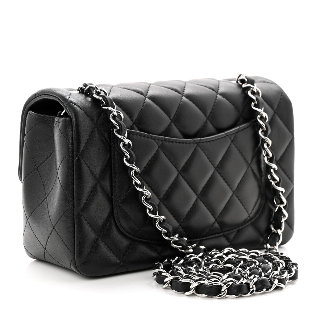 Lambskin Quilted Mini Rectangular Flap Black