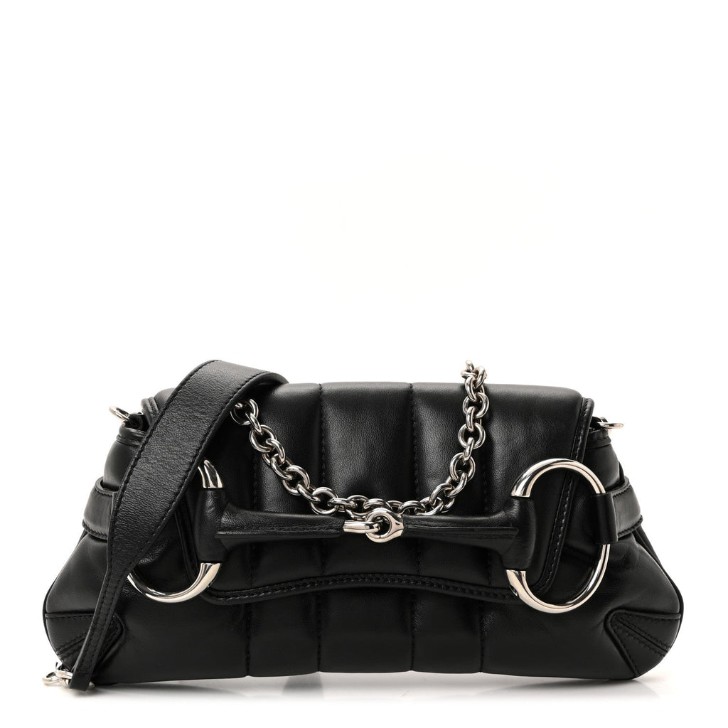 Nappa Vertical Matelasse Small Maxi Horsebit Chain Shoulder Bag Black