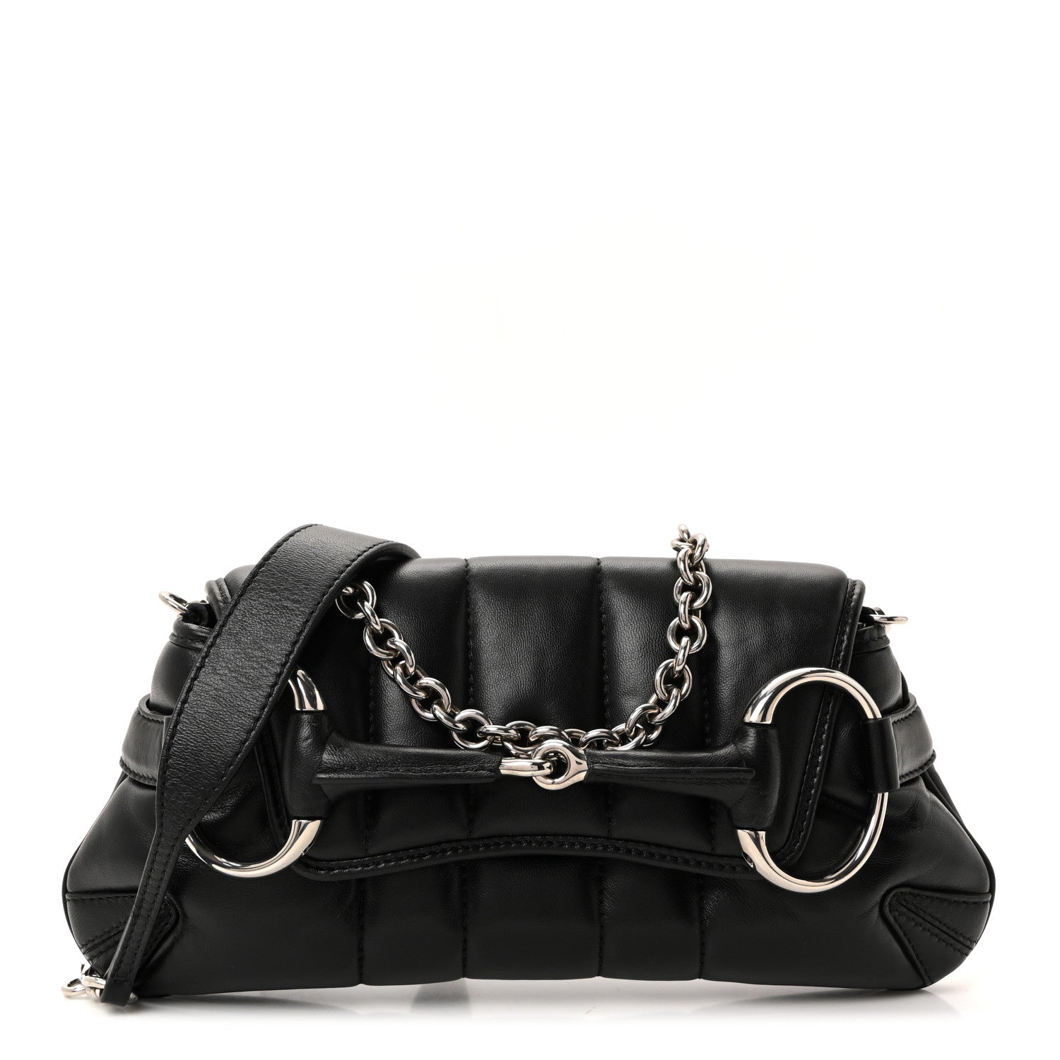 Nappa Vertical Matelasse Small Maxi Horsebit Chain Shoulder Bag Black