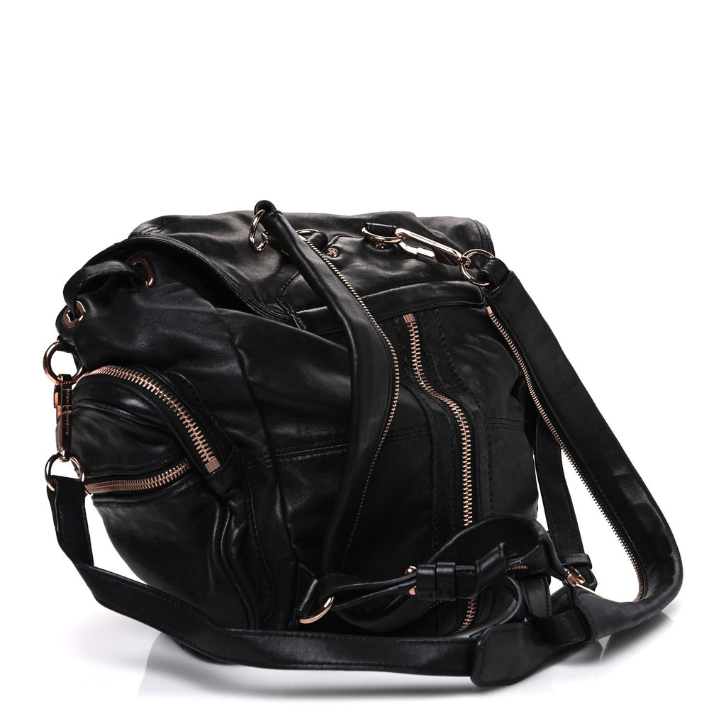 Lambskin Marti Backpack Bag Washed Black Rose Gold Hardware