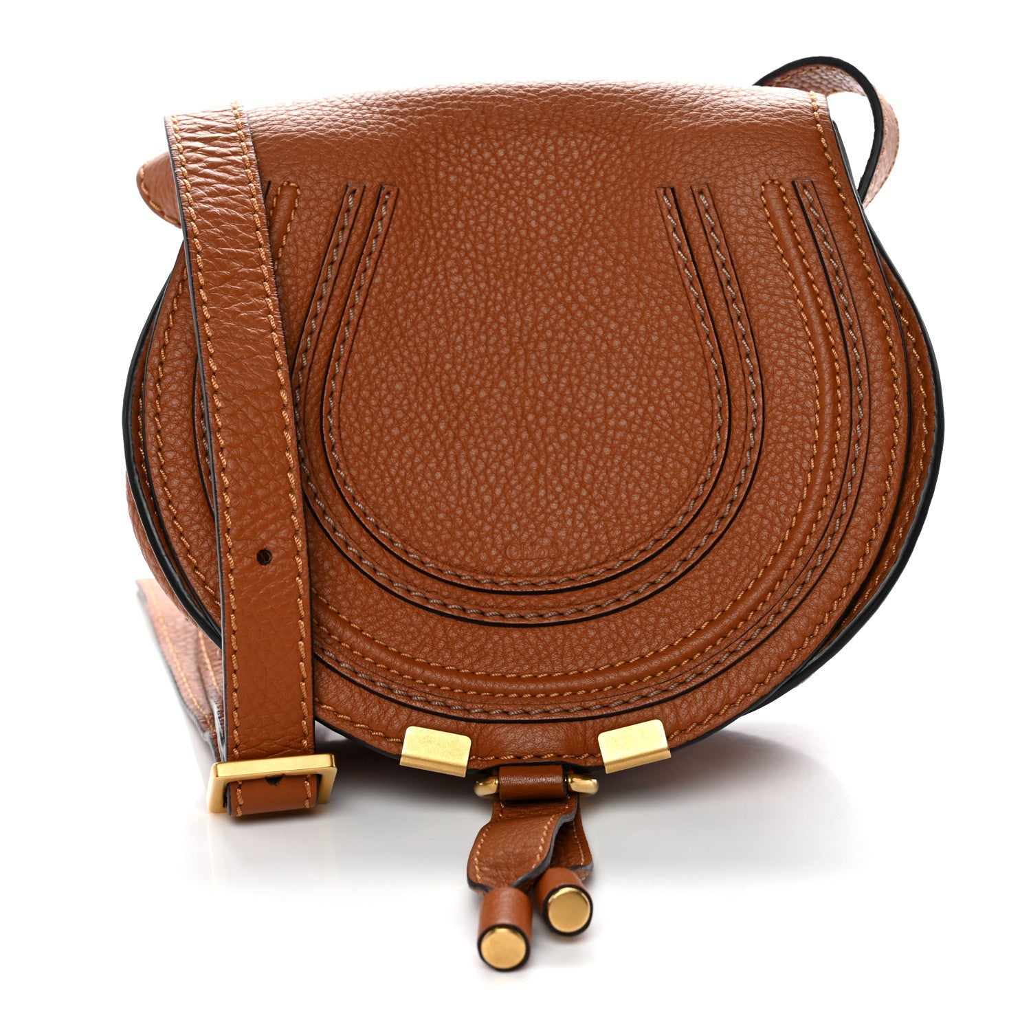 Grained Calfskin Small Marcie Saddle Bag Tan