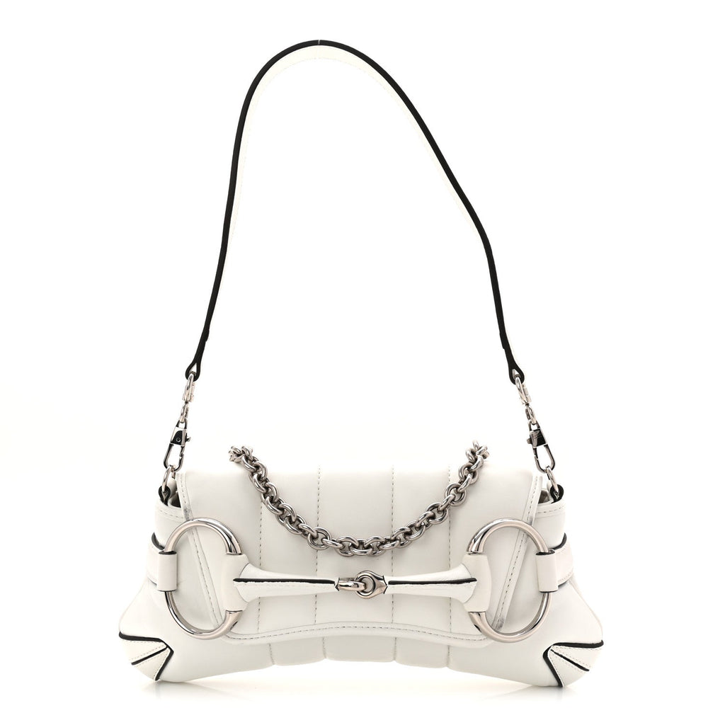Nappa Vertical Matelasse Small Maxi Horsebit Chain Shoulder Bag Great White