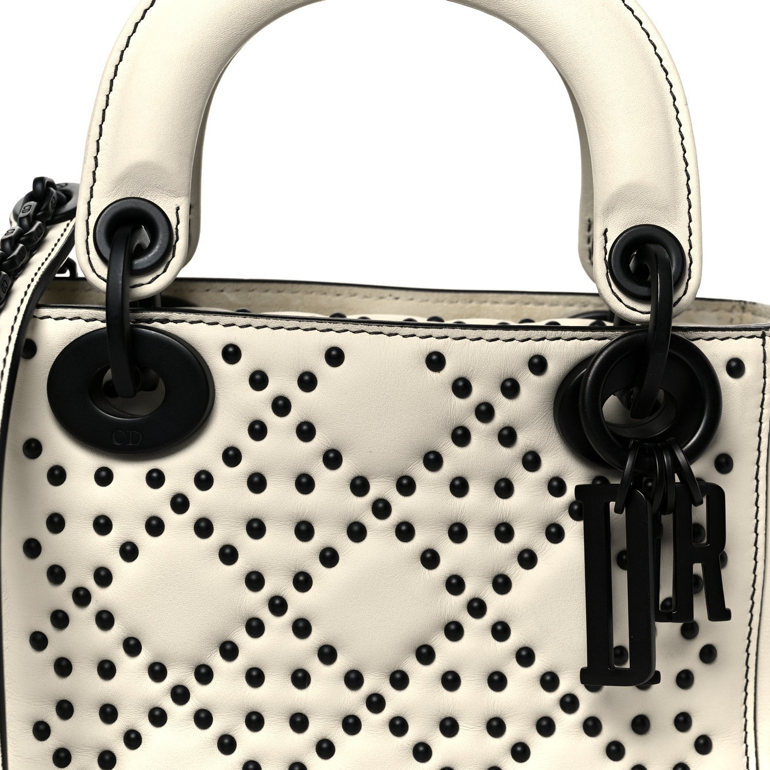 Ultra Matte Calfskin Studded Mini Supple Lady Dior White Black