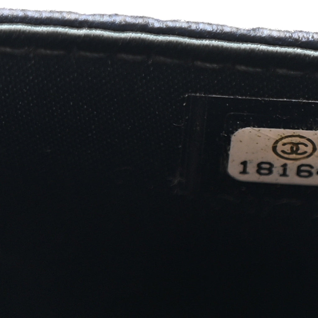 Metallic Lambskin Camellia Embossed Wallet on Chain WOC Navy