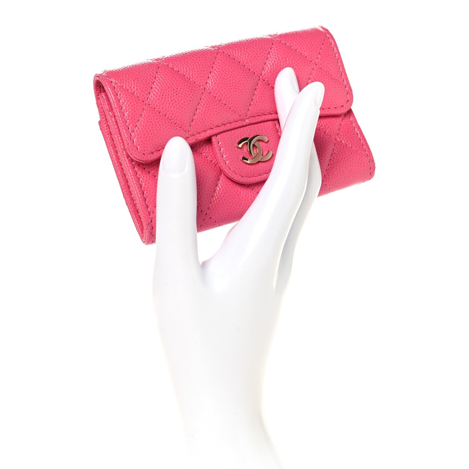 Caviar Quilted Flap  Holder Wallet Pink