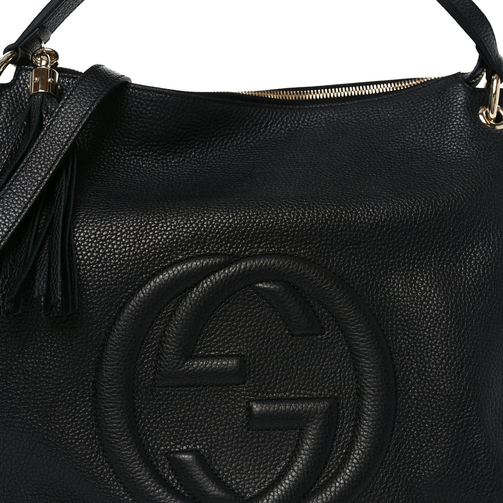 Pebbled Calfskin Large Soho Hobo Black