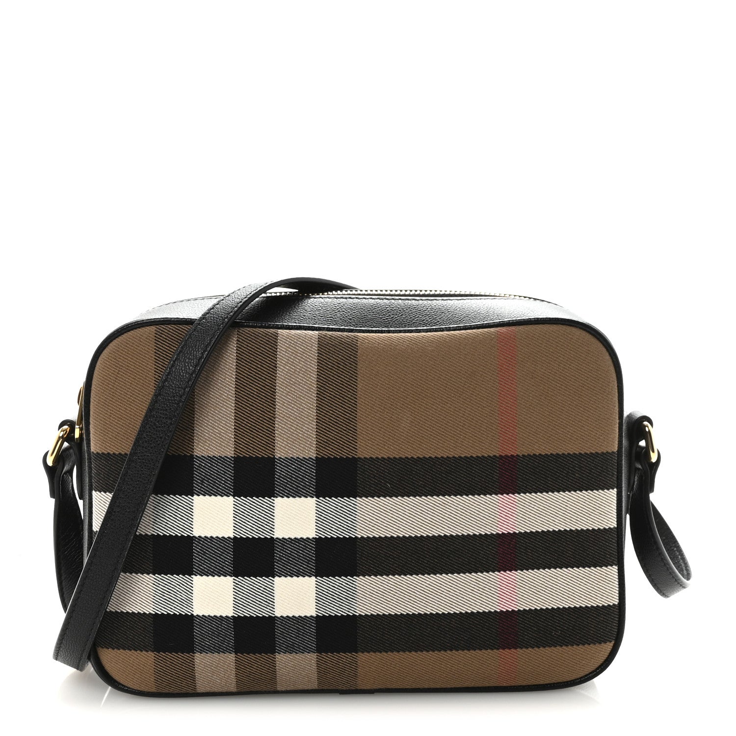 Giant Check Calfskin Large Camera Bag Black
