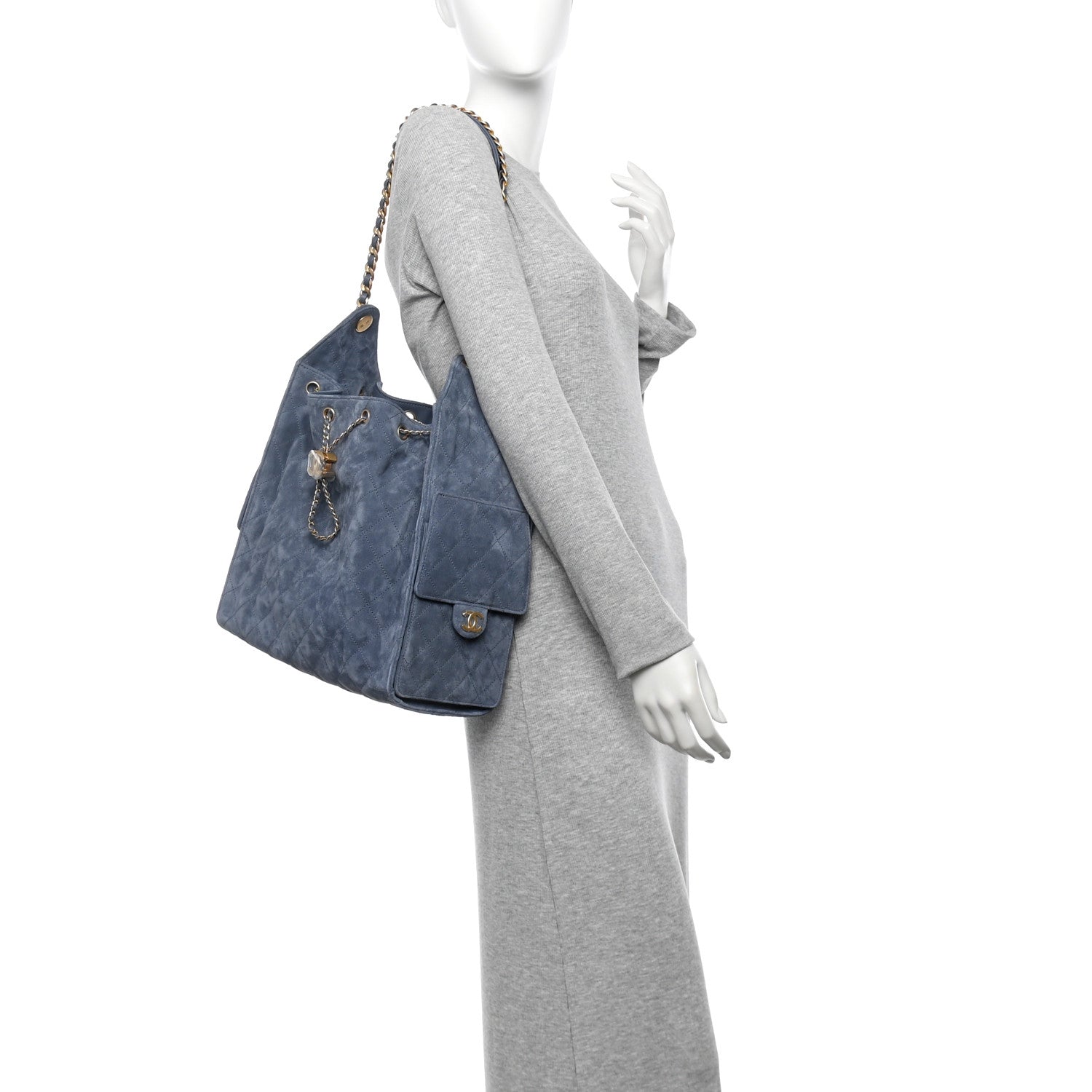 Suede Quilted Medium Chanel 25 Handbag Blue
