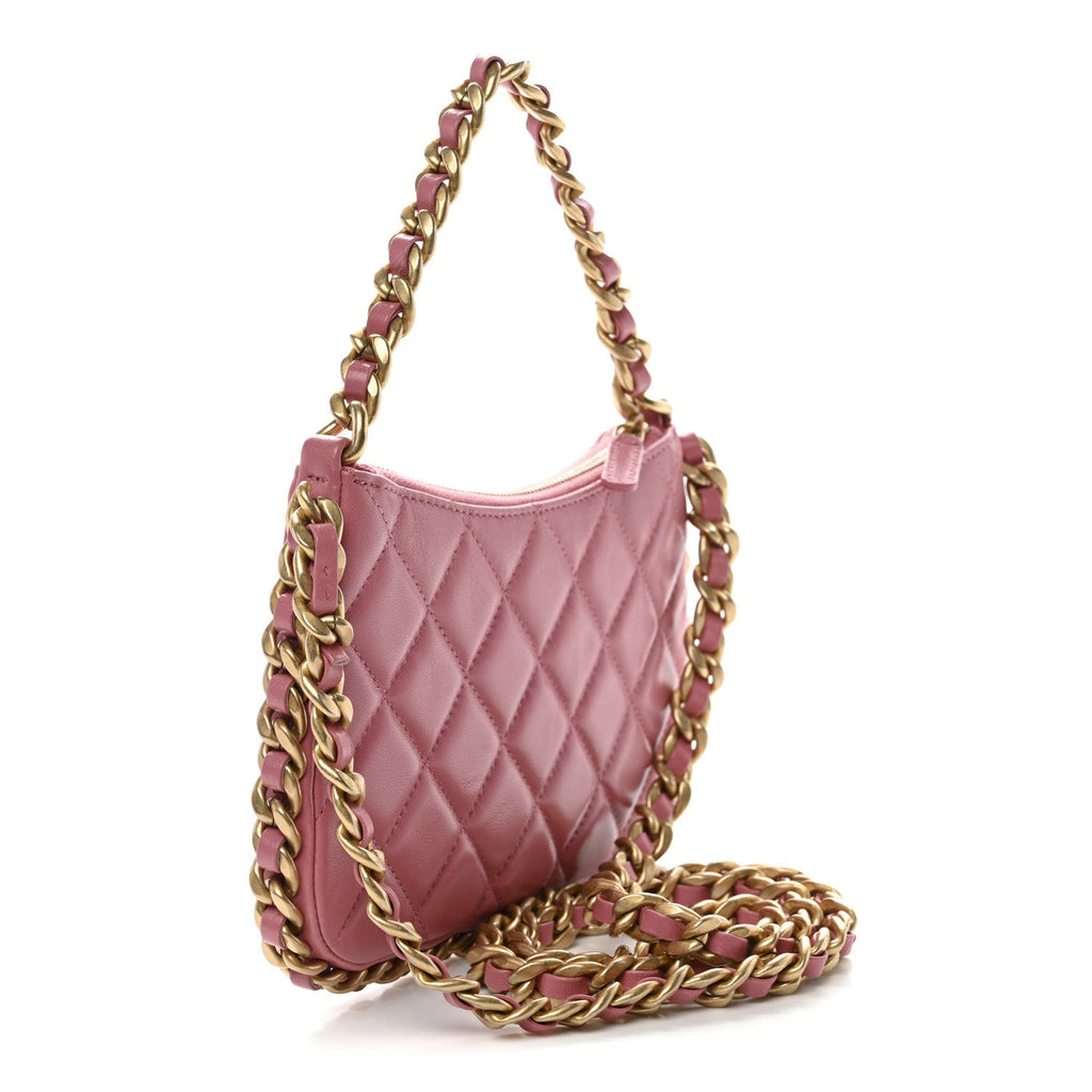 Lambskin Quilted Chain Around Top Handle Mini Bag Pink