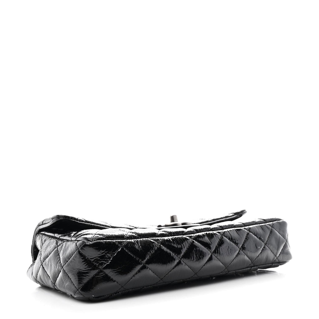Crinkled Patent Quilted East West Flap Black