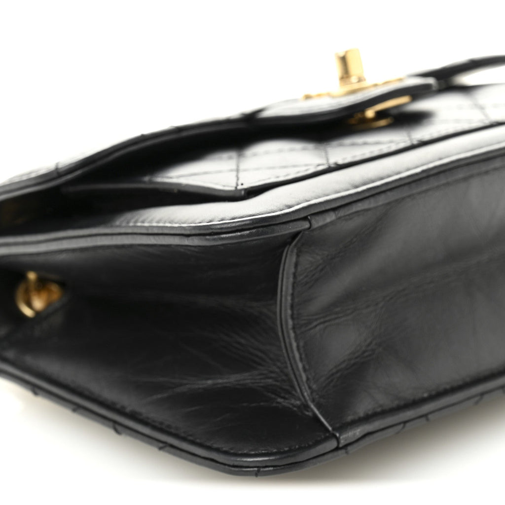 Aged Calfskin Quilted Double You Mini Flap Black